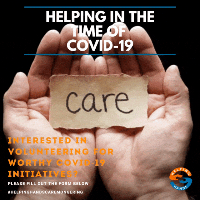 Two hands holding a care sign for covid advertisement